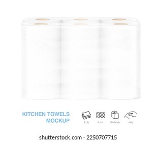 Kitchen towels mockup. Vector illustration isolated on white background. Can be use for template your design, presentation, promo, ad. EPS10.	