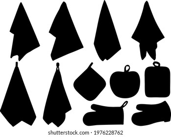 Kitchen towels and potholders. Vector image.