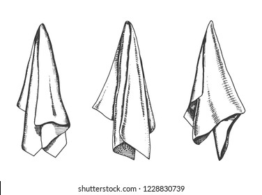 kitchen towels vector sketch. napkin drawing isolated object.