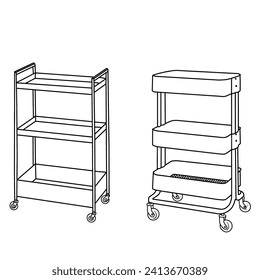 Küchenwagen 3 Ebene mit Rädern. Einfache Vektorgrafik des Küchenschlittens.