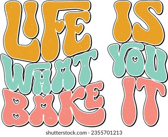 Kitchen Typographic Wavy Design for Printing  on Chef's Apparel. Colorful Sublimation Vectors, Sayings, Quotes for Restaurant Banner, Sticker or Wall Printing.