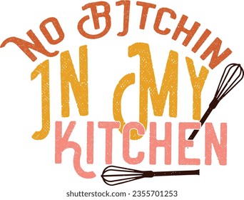 Kitchen Typographic Wavy Design for Printing  on Chef's Apparel. Colorful Sublimation Vectors, Sayings, Quotes for Restaurant Banner, Sticker or Wall Printing.