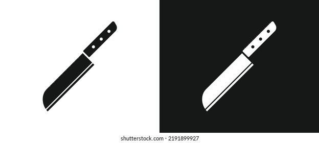 Kitchen universal knife flat icon for web. Simple Santoku knife sign web icon silhouette with invert color. Knife solid black icon vector design. Santoku knife cartoon clipart. Kitchen concept