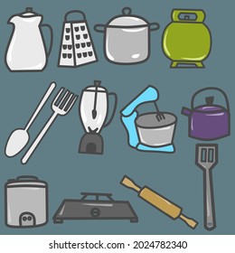 Kitchen untensils set colorful. Flat icon