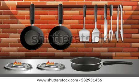 Kitchen utencils in kitchen illustration