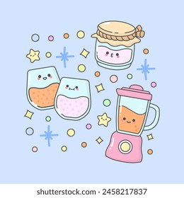 Kitchen Utensil blender glass juice jar with cute facial expressions and pastel colour