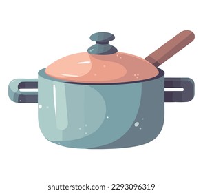 Kitchen utensil boils soup on stove over white