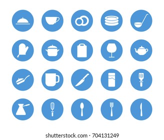 Kitchen utensil circular icons set