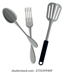 Kitchen utensil. Cooking spatula. Dinner fork and spoon