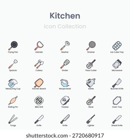 Utensilios de cocina y utensilios de cocina icono de Vector colección para el diseño culinario