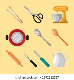 Kitchen utensil design elements set, isolated