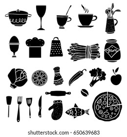 Kitchen utensil, food set hand drawn isolated