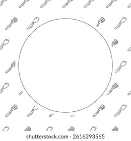 kitchen utensil frame. doodle kitchenware circle frame. kitchen background