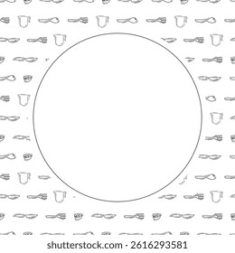 kitchen utensil frame. doodle kitchenware circle frame. kitchen background