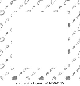 kitchen utensil frame. doodle kitchenware square frame. kitchen background