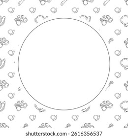 kitchen utensil frame. doodle kitchenware circle frame. kitchen background