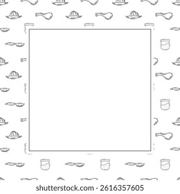 kitchen utensil frame. doodle kitchenware square frame. kitchen background