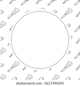 kitchen utensil frame. doodle kitchenware circle frame. kitchen background