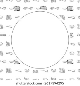 kitchen utensil frame. doodle kitchenware circle frame. kitchen background