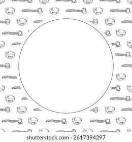 kitchen utensil frame. doodle kitchenware circle frame. kitchen background
