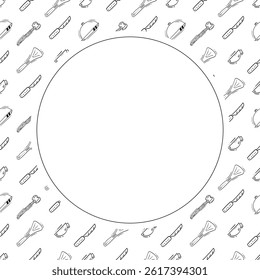 kitchen utensil frame. doodle kitchenware circle frame. kitchen background