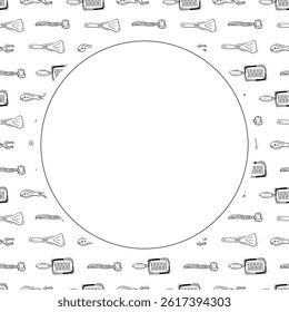 kitchen utensil frame. doodle kitchenware circle frame. kitchen background