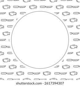 kitchen utensil frame. doodle kitchenware circle frame. kitchen background