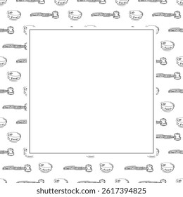 kitchen utensil frame. doodle kitchenware square frame. kitchen background