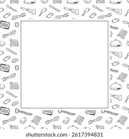kitchen utensil frame. doodle kitchenware square frame. kitchen background