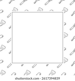 kitchen utensil frame. doodle kitchenware square frame. kitchen background