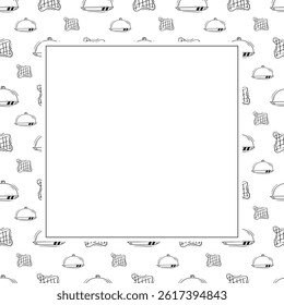 kitchen utensil frame. doodle kitchenware square frame. kitchen background