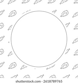 kitchen utensil frame. doodle kitchenware circle frame. kitchen background