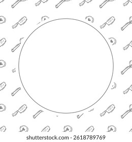 kitchen utensil frame. doodle kitchenware circle frame. kitchen background