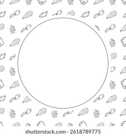kitchen utensil frame. doodle kitchenware circle frame. kitchen background