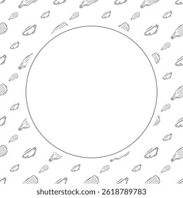 kitchen utensil frame. doodle kitchenware circle frame. kitchen background