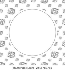 kitchen utensil frame. doodle kitchenware circle frame. kitchen background