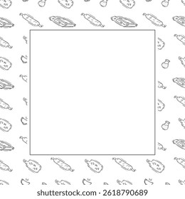 kitchen utensil frame. doodle kitchenware square frame. kitchen background