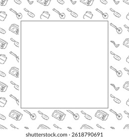kitchen utensil frame. doodle kitchenware square frame. kitchen background