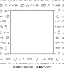 kitchen utensil frame. doodle kitchenware square frame. kitchen background