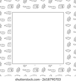 kitchen utensil frame. doodle kitchenware square frame. kitchen background