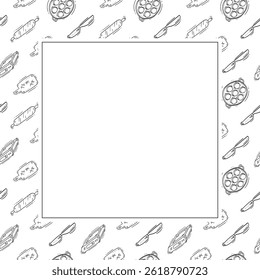 kitchen utensil frame. doodle kitchenware square frame. kitchen background