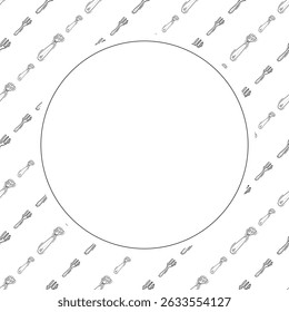 quadro utensílio de cozinha. doodle kitchenware círculo quadro. fundo da cozinha
