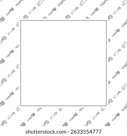 utensílio de cozinha quadro. doodle kitchenware quadrado quadro. fundo da cozinha
