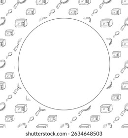 kitchen utensil frame. doodle kitchenware circle frame. kitchen background