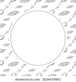 kitchen utensil frame. doodle kitchenware circle frame. kitchen background