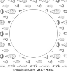 kitchen utensil frame. doodle kitchenware circle frame. kitchen background