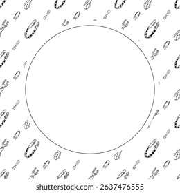 kitchen utensil frame. doodle kitchenware circle frame. kitchen background