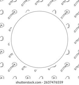 kitchen utensil frame. doodle kitchenware circle frame. kitchen background