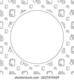 kitchen utensil frame. doodle kitchenware circle frame. kitchen background