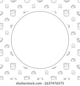 kitchen utensil frame. doodle kitchenware circle frame. kitchen background